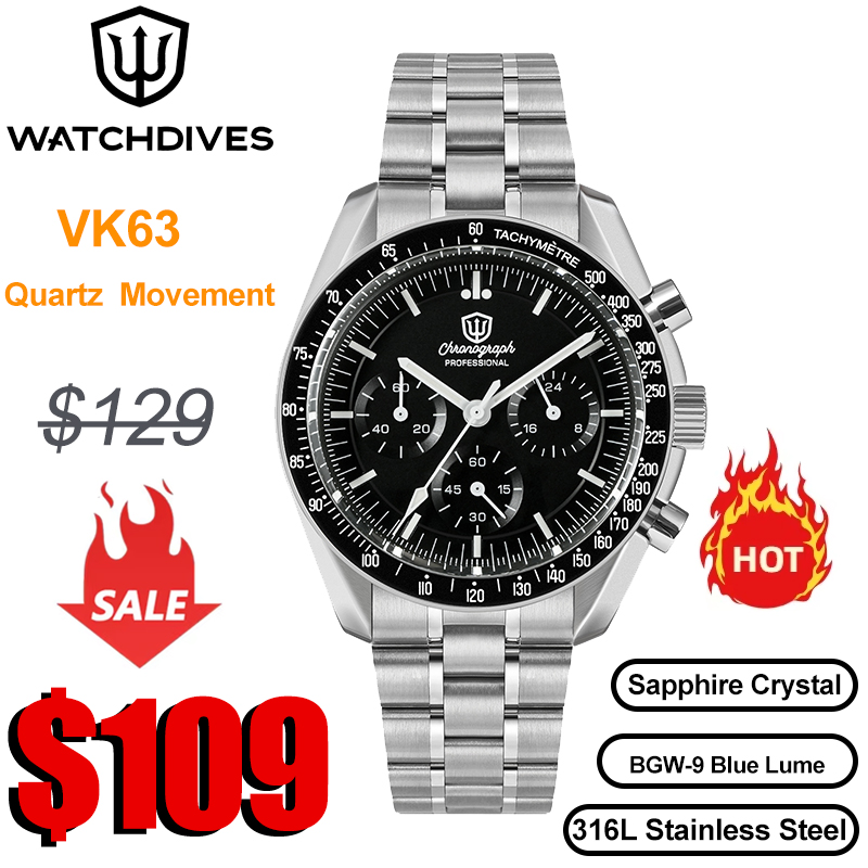 Jewelry Watches Vintage - Watchdives WD1860 쿼츠 시계 VK63 크로노그래프