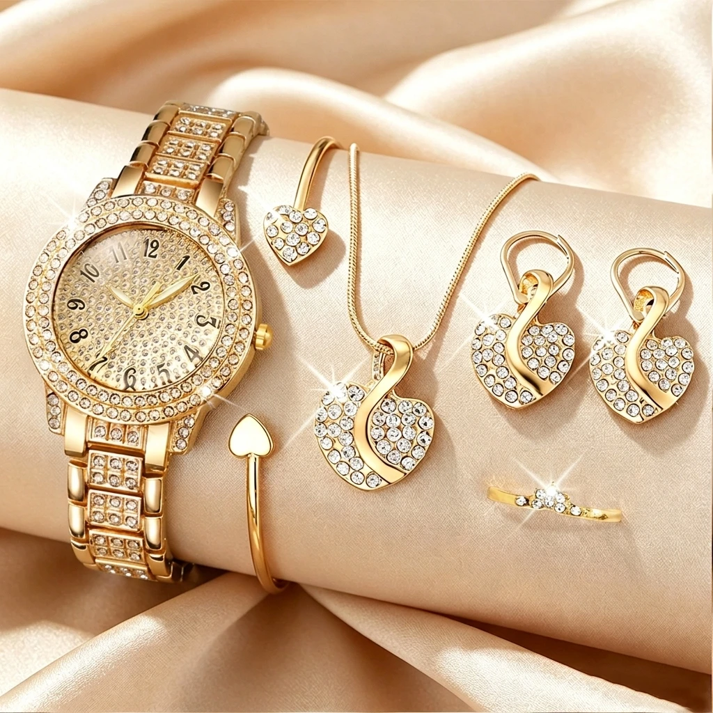Jewelry Watch Making - 6종 패션 라인스톤 여성 시계 하트