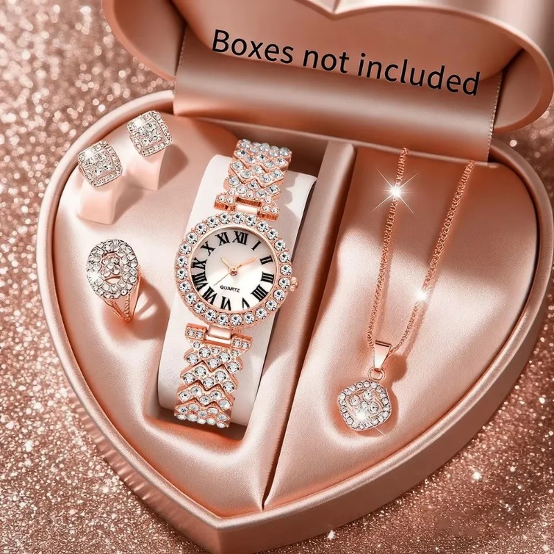 5PCS 럭셔리 라인스톤 여성용 시계 쥬얼리 세트 로마 - Jewelry Like Watches 리뷰 및 가격