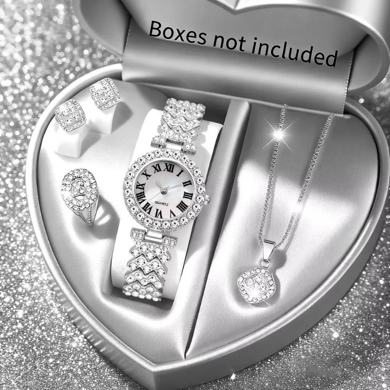 5PCS 럭셔리 라인스톤 여성용 시계 쥬얼리 세트 로마 - Jewelry Like Watches 리뷰 및 가격