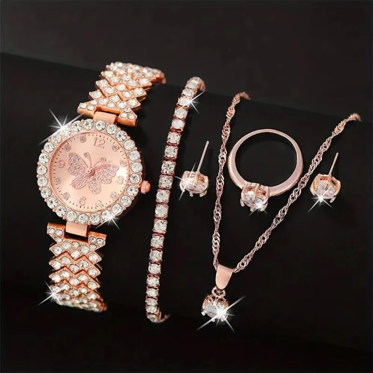 6개/세트 럭셔리 라인스톤 나비 여성 쿼츠 시계 패션  - Jewelry Watch Making 리뷰 및 가격