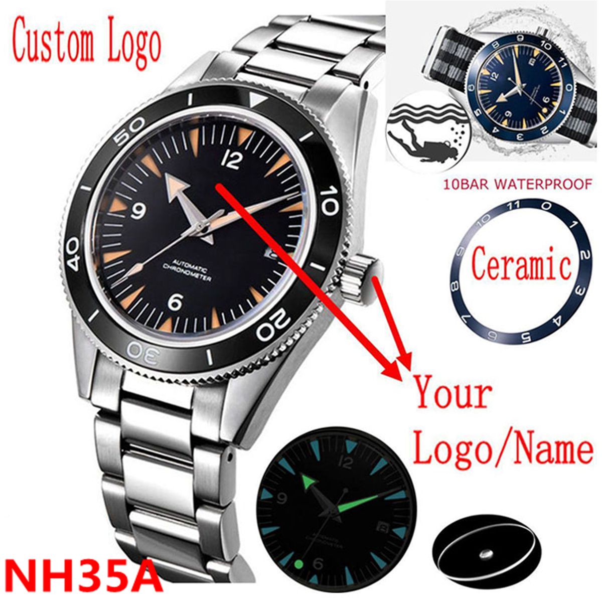 사용자 정의 로고 NH35 무브먼트 시계 10bars  - Jewelry Style Watches 리뷰 및 가격