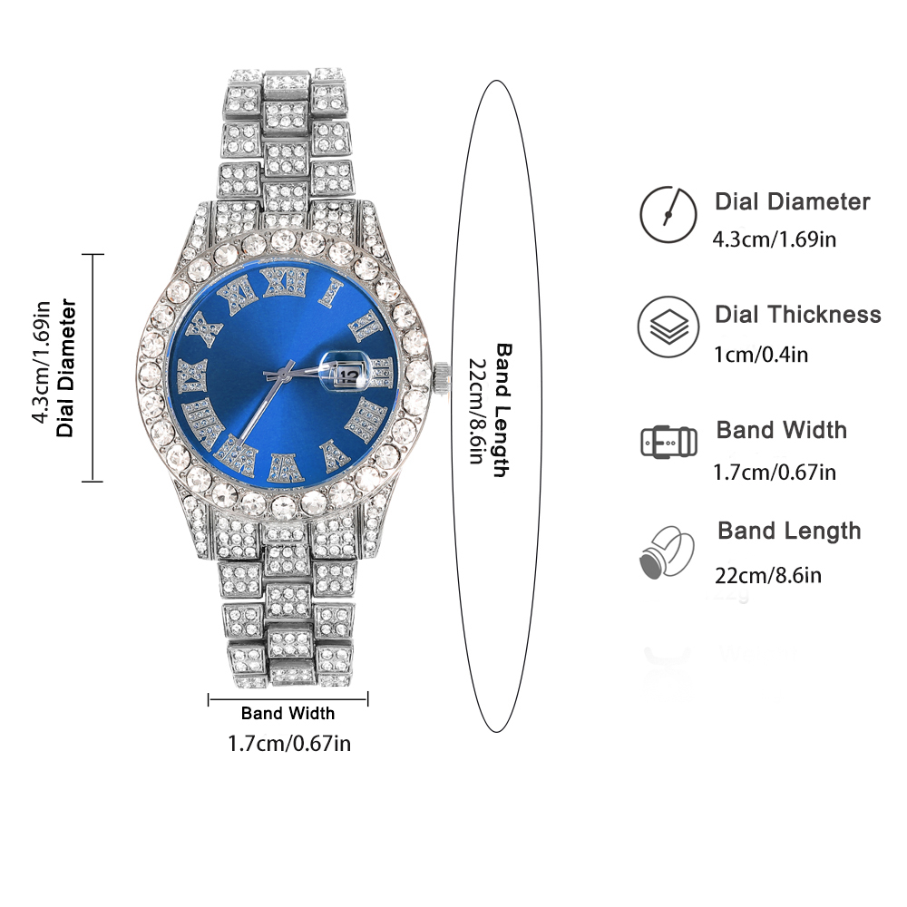 힙합 시계 쥬얼리 세트, 펑크 블루 및 실버 쿠바 체인 - Jewelry Like Watches 리뷰 및 가격