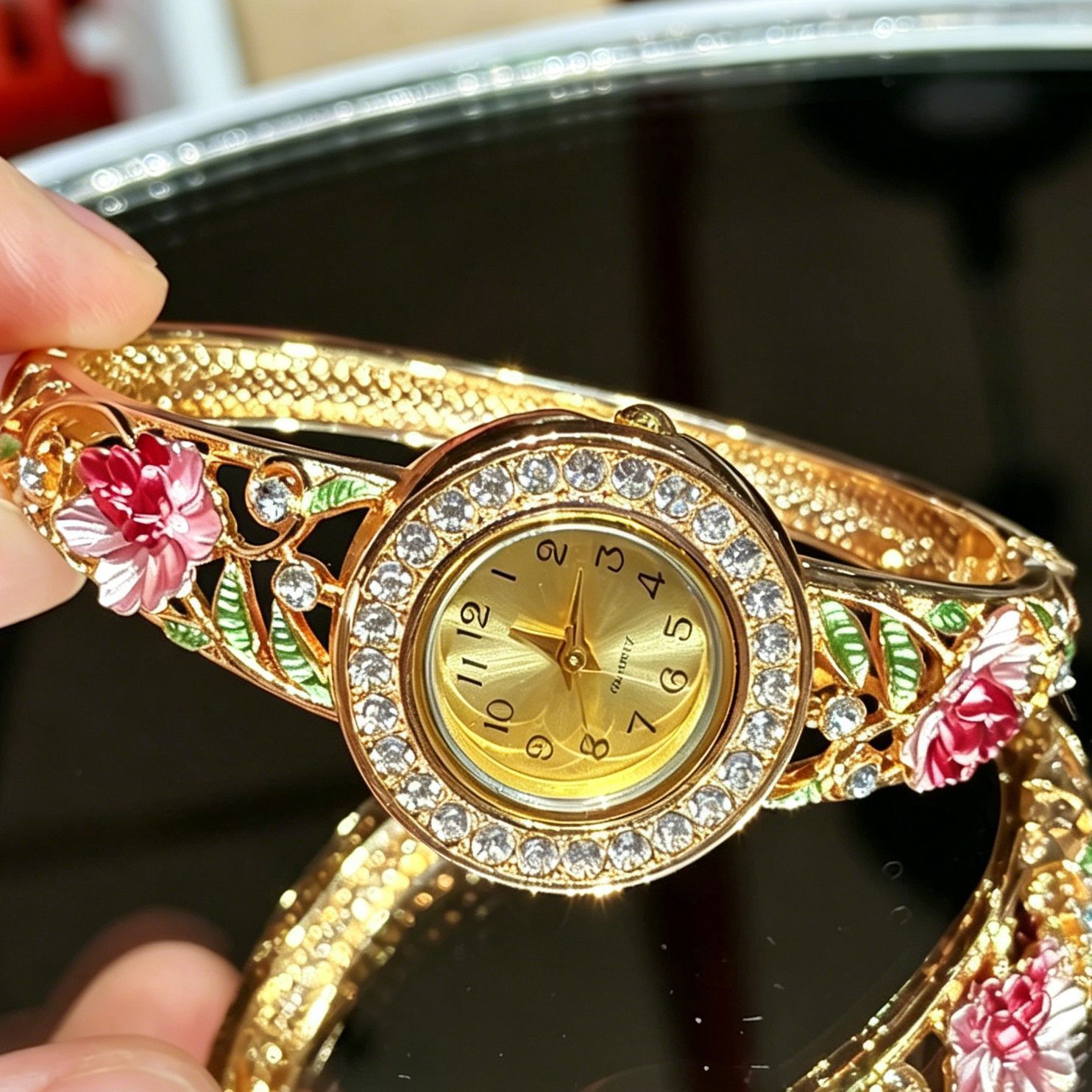 빈티지 골드 에나멜 플라워 여성용 손목시계, 속이 빈  - Jewelry Watches Vintage 리뷰 및 가격