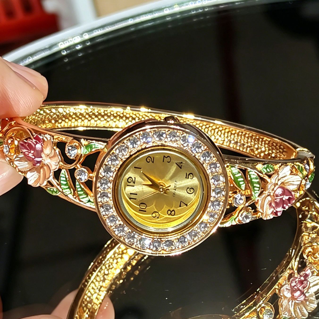 빈티지 골드 에나멜 플라워 여성용 손목시계, 속이 빈  - Jewelry Watches Vintage 리뷰 및 가격