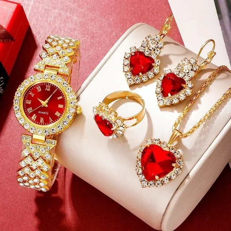 여성용 골든 럭셔리 시계 반지 목걸이 귀걸이 라인석 패 - Jewelry Watch Making 리뷰 및 가격