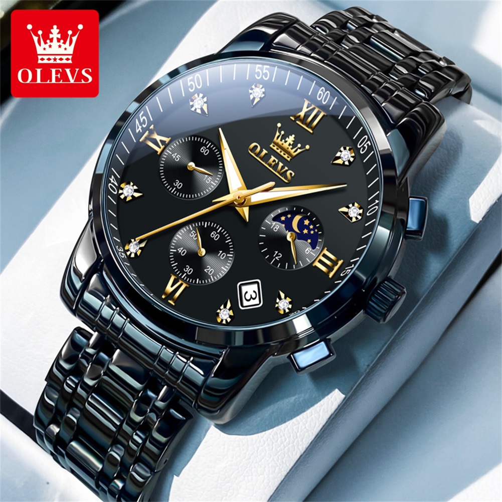 OLEVS 인기 남성용 시계 스테인레스 스틸 블랙 문  - Jewelry Style Watches 리뷰 및 가격